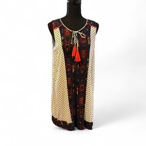 THML anthropologie multicolored dress with tassels and tie neck Size Medium